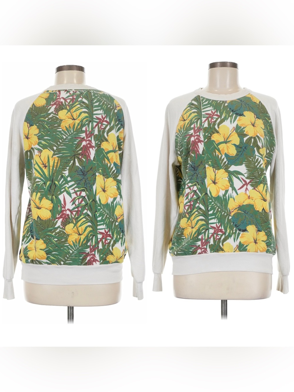 Aviator Nation Tropical Hibiscus Pullover - Yellow, Green Cream size medium VGUC - Picture 2 of 16